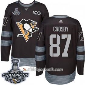 Män Ishockey Pittsburgh Penguins Tröja Sidney Crosby 87 1917-2017 100th Anniversary Adidas Svart 2017 Stanley Cup Champions Authentic